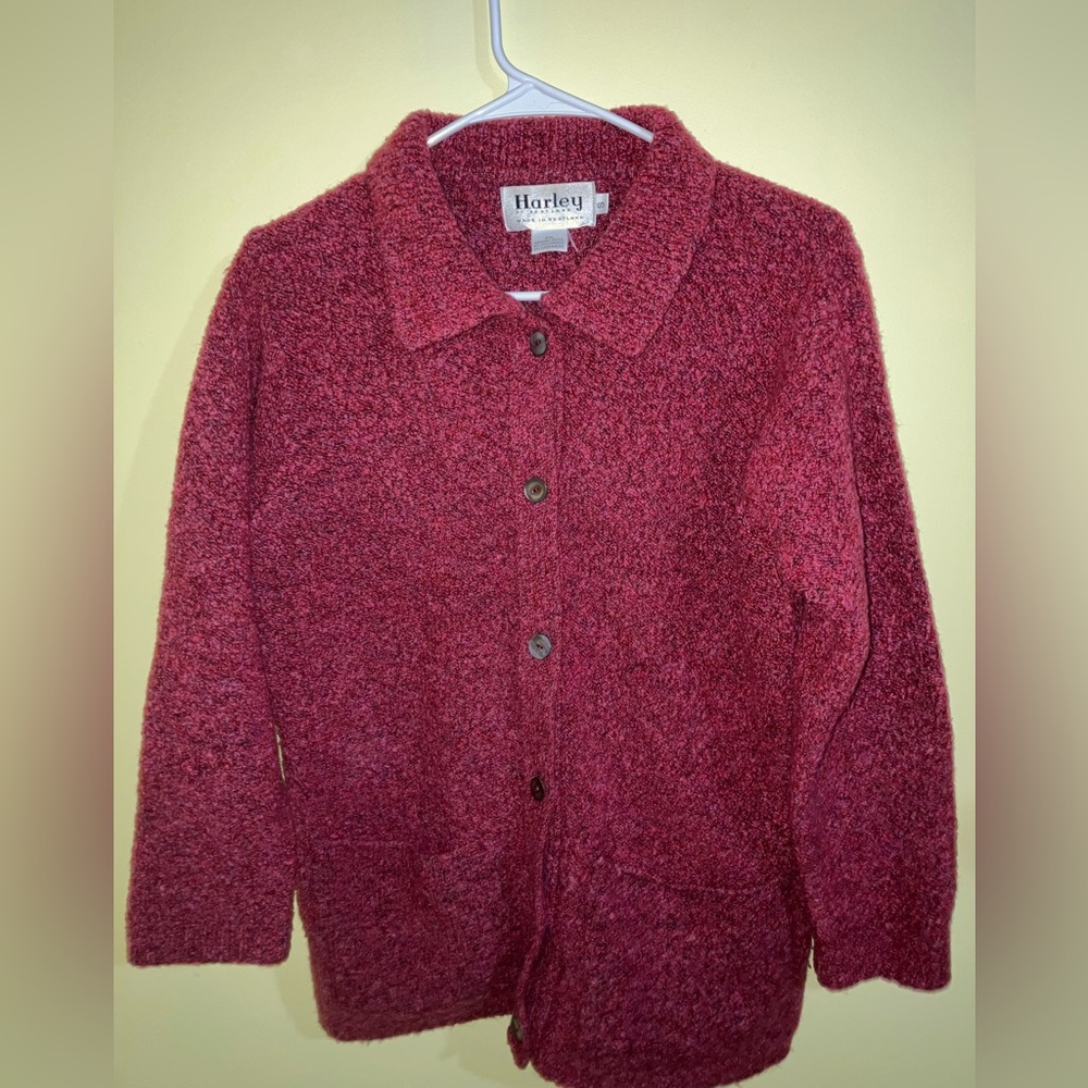 Harley of Scotland merino wool cashmere collared cardigan knit sweater Scotland
